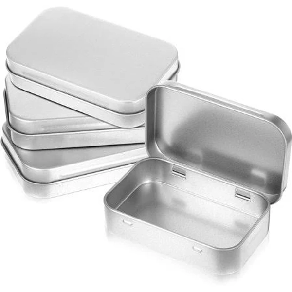 4 Pack Silver Metal Rectangular Empty Hinged Tins Box Containers, Empty Craft Containers Mini Portable Small Storage Container Kit with Lid for DIY