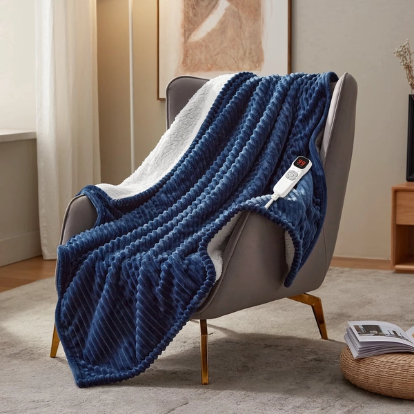 BEARKISS Heated Blanket Electric Twin Size 62"x84", ETL Certified 250g Flannel & 200g Sherpa, 9 Heat Levels 1-10H Timer, Navy - Walmart.com
