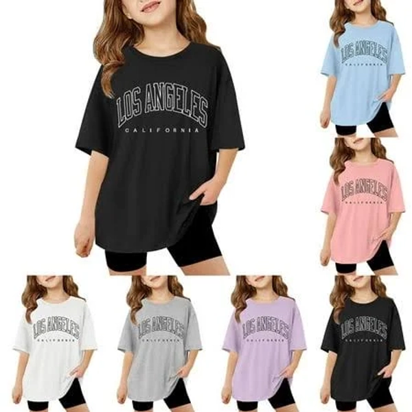 Tbwnwg Girls Shirts Size Children Kids Girls Letter Printed Short Sleeve T Shirts Kids Oversized Tops
