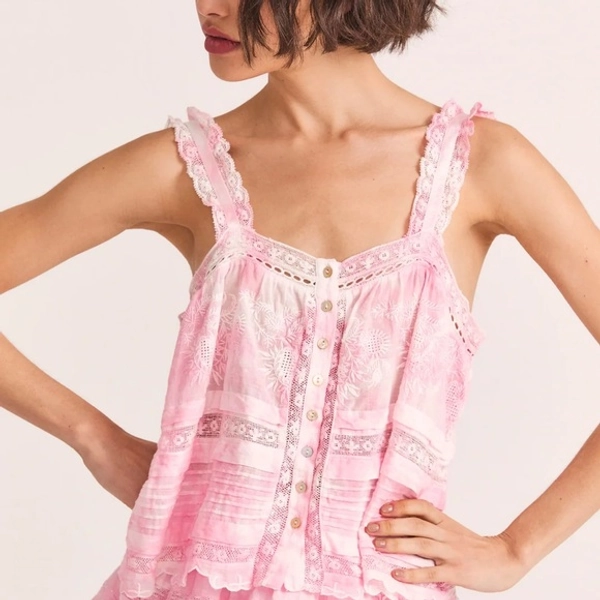 LoveShackFancy Pink Lace Camisole