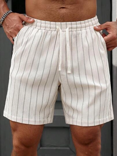 Manfinity RSRT Men's Drawstring Elastic Waist Striped Summer Casual Shorts
