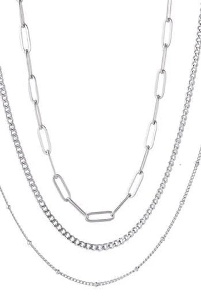 Adornia Women's Tarnish Resistant Silver Chain Necklace Set