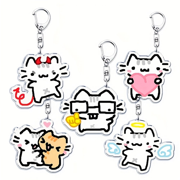 Acrylic Double-Sided Cute Cartoon Little Cat Keychains Ring - Accessories Bag Pendant Key Chain Jewelry - Fan Love Gifts