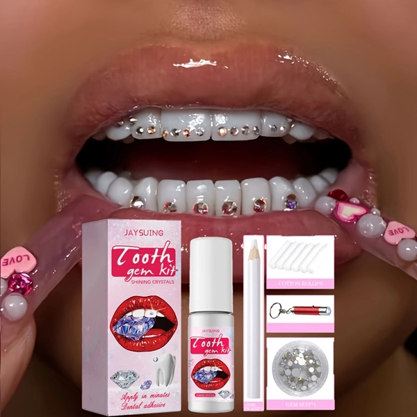 Teeth Gem Set, Hip-Hop Style Temporary Tooth Ornament Kit, Various Shapes And Sizes Available, Shiny Teeth, Suitable for Parties, Music Festivals, Halloween, Christmas, Valentine's Day, DIY Tooth Decorations