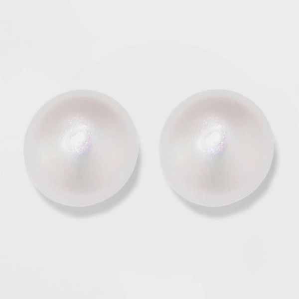 Sterling Silver Freshwater Pearl Stud Fine Jewelry Earrings - A New Day™ Silver/White: Polished Nickel-Free Metal, Post Closure