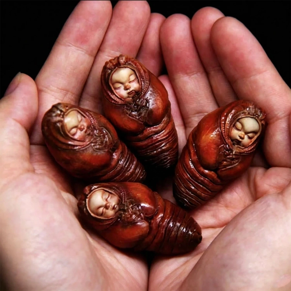 Creepy Cute Cocoon Baby Resin Figurine, Gothic Insect Art, Oddity Curiosity Cabinet, Weirdcore Desk Decor, Unique Horror Gift