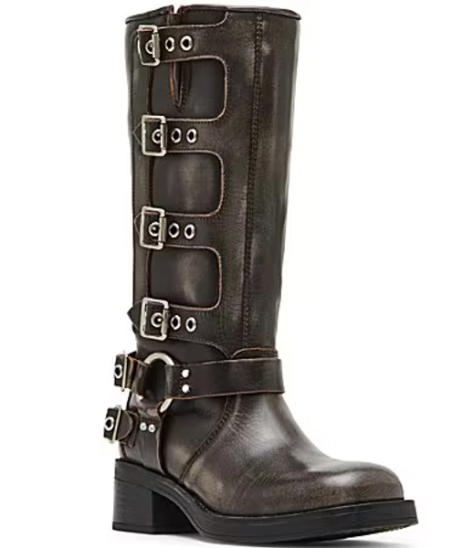 Steve Madden Rocky Distressed Leather Buckle Hardware Tall Moto Engineer Boots - 11