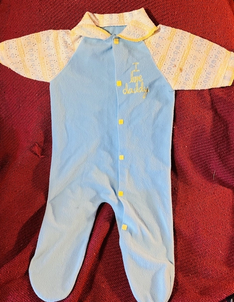 Vintage 1970's 1980's Baby Boy Pajamas I love daddy plastic snap bodysuit 6-9 mo
