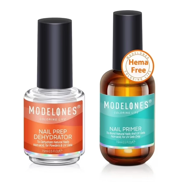 modelones 15 ml Nail Dehydrator and Primer, Acid Free Natural Nail Prep Dehydrate & Bond Primer Kit, Hema-Free Acrylic Nail Supplies Primer