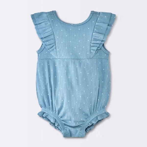 Baby Girls' Polka Dot Ruffle Tank Romper - Cloud Island™ Steel Blue 12M