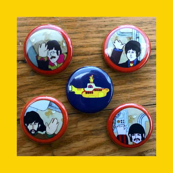 The Beatles Yellow Submarine button set, 1.25" handmade pinback buttons, John Lennon, Paul McCartney, George Harrison, Ringo Starr
