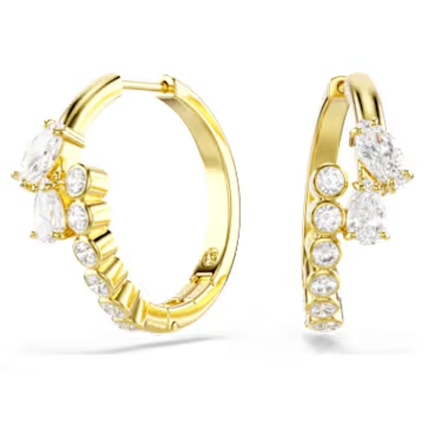 Mesmera hoop earrings, Mixed cuts, White, 18K gold finish