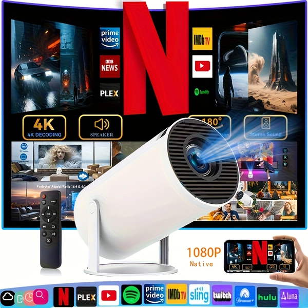 GTEQY Portable Mini Projector, Home Projector 180° Rotation, Suitable For Movies, Office, Party, Built-in Speaker And Adjustable Bracket - Compact Round Design, Stylish And Compact, Only Wired