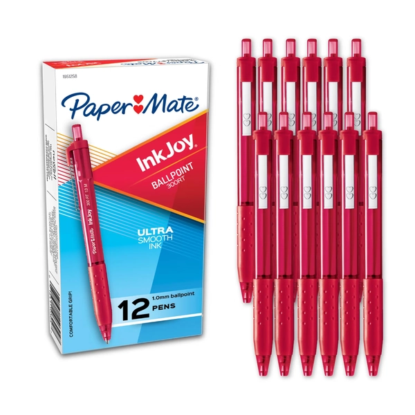 Paper Mate InkJoy 300RT Retractable Ballpoint Pens, Medium Point, Red, 12 Count - Walmart.com