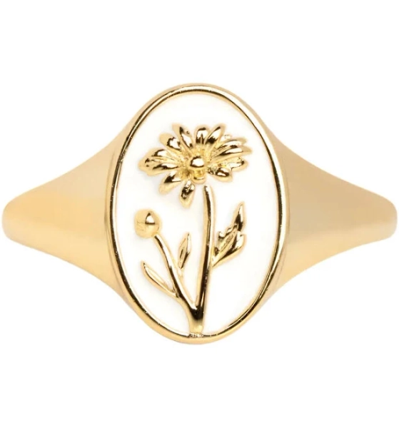 Enamel Birth Flower Signet Ring