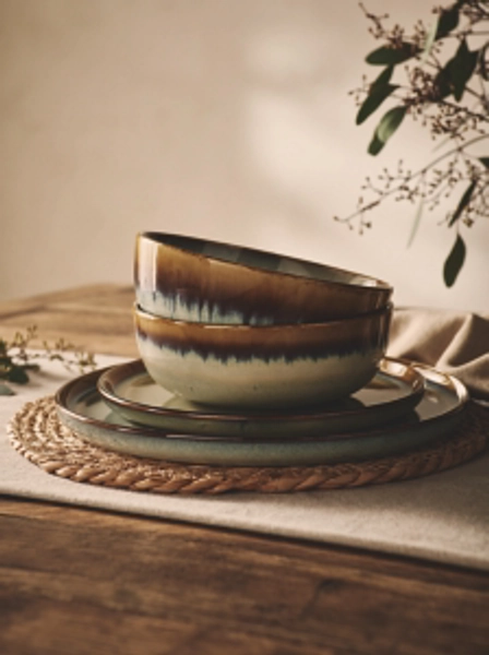 Brown Rustic Reactive Glaze Dinner Set 12 Piece