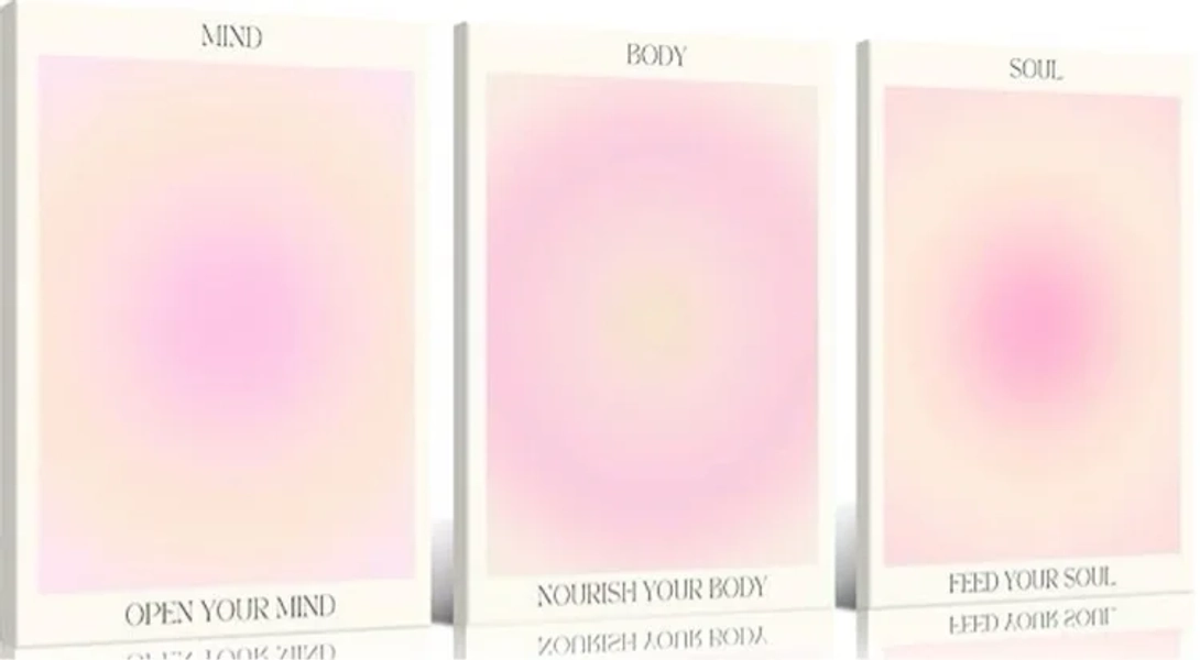 Adyggefy Framed 3 Piece Pink Gradient Aura Spiritual Canvas Wall Art Trippy Positive Affirmations Room Aesthetic Posters Minimalist Open Mind Body Soul Energy Quotes Prints Paintings Decor 12x16in