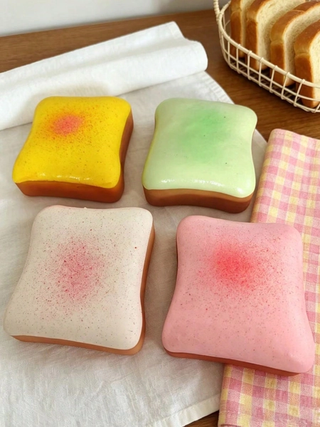 2026 New Sticky Toast Slow Rebound Squeeze Toy, Soft And Comfortable Toast Bread Stress Relief Toy, Available In Pink, Yellow, White And Green, Perfect Choice For Decompression Toy, Ideal For Birthday, Holiday Gifts, Daily Surprise Gifts, Creative Desktop Decoration And Party Favors, Suitable For Spring And Summer