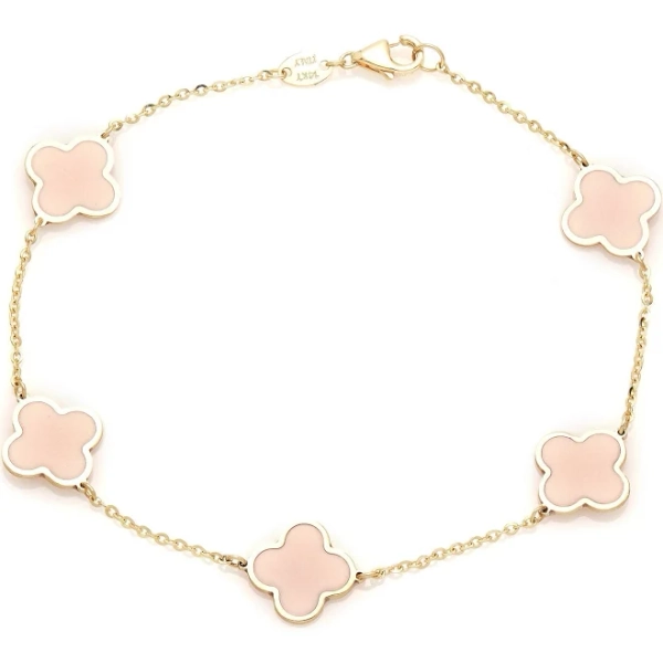 14K Solid Yellow Gold Four Leaf Clover Bracelet