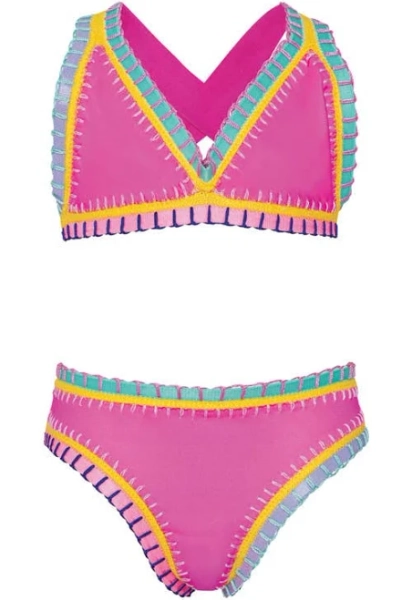 Girl's PilyQ PQ Swim Sporty Rainbow Embroidered Bikini Set