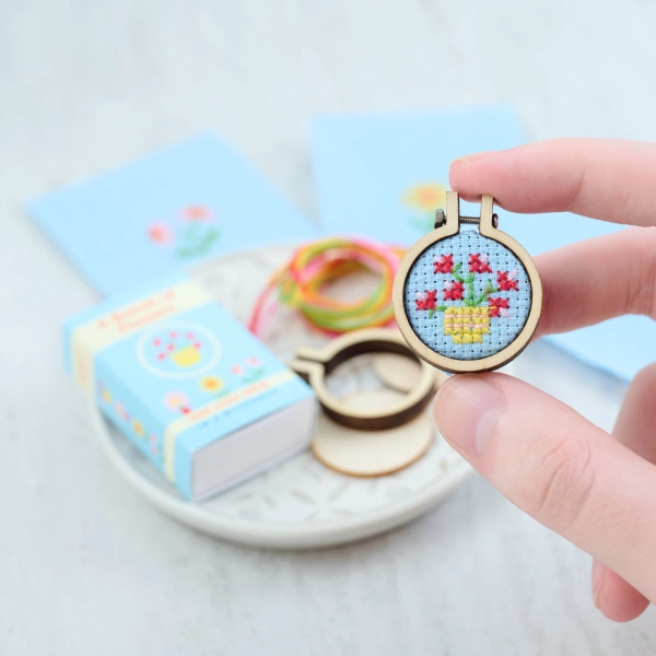 Bunch Of Flowers Mini Cross Stitch Kit In A Matchbox, Gift For Her, Best Friend Gift, Cross Stitch Gfit