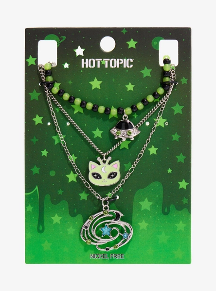 Alien Cat Icon Necklace Set