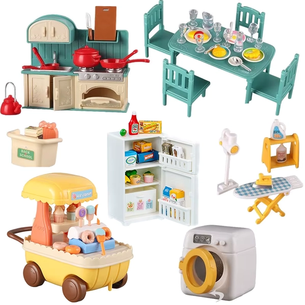 Dollhouse Furniture Set Doll house Bathroom/Kitchen/Fridge/Washing Machine Laundry Kids Doll House Miniature Pretend Play Toys - AliExpress 