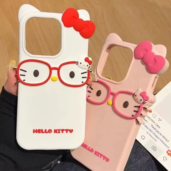 Hello Kitty 3D Glasses Cat Silicone Phone Case for IPhone 17 Pro Max 16 15 Plus 14 13 Mini 12 11 4 4S 5 5S 7 8 SE
