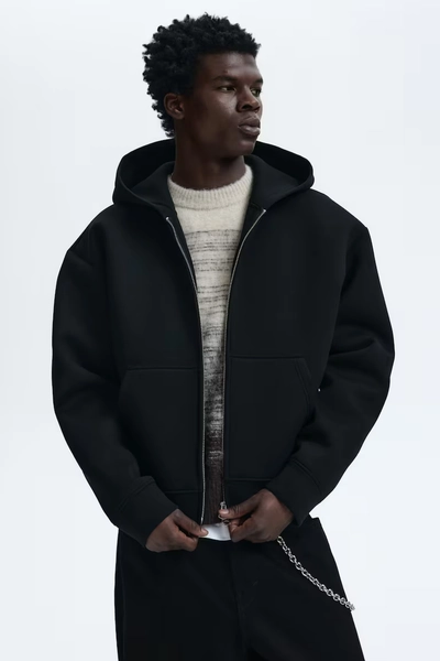 Veste à capuche zippée Loose Fit en scuba - Noir