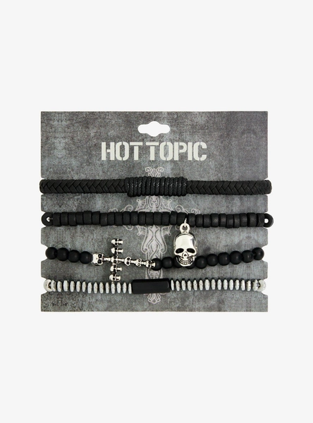 Black Skull Cross Guys Bracelet Set