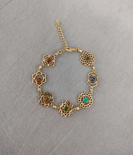 Handmade Brass 7 Chakras Gemstone Bracelet - Adjustable Length