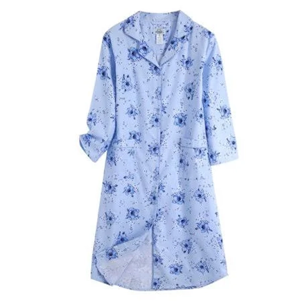 Women's Cotton Button-Front Nightgown with Pockets