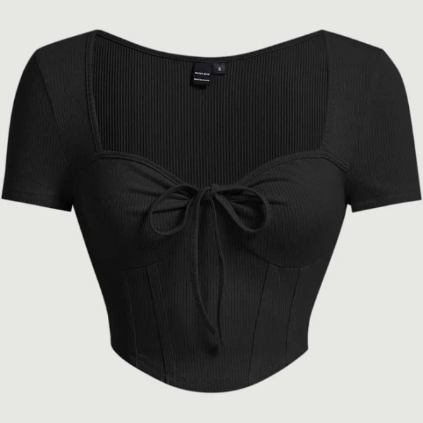 SHEIN Tie Front Sweetheart Neck Tee