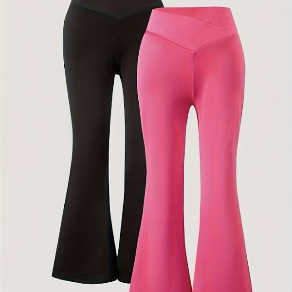 Girls 2-piece Stretchy & Versatile Solid Colored Surpliced Flared pants Girls pants
