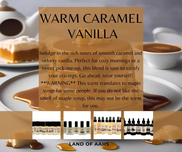 WARM CARAMEL VANILLA - Perfume Oil, Body Spray, Body Oil, Sweet Rich Warm Cozy Bakery Dessert Scent