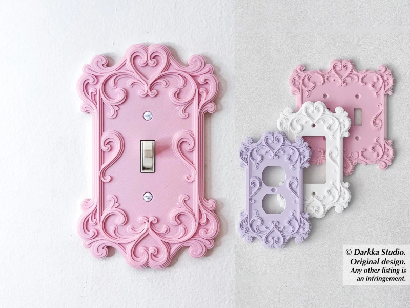 Rococo Wall Plate Cover Romantic Home Decor Heart Princess Switch Pink Purple 2 Gang