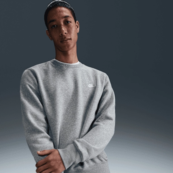 Nike Club Men's Fleece Crew - Dark Grey Heather/White - Size XS