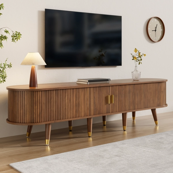 Móvel de TV com 2 portas de correr e 2 gavetas - 175 x 38 x 45 cm - MDF - para sala de estar - Nogueira