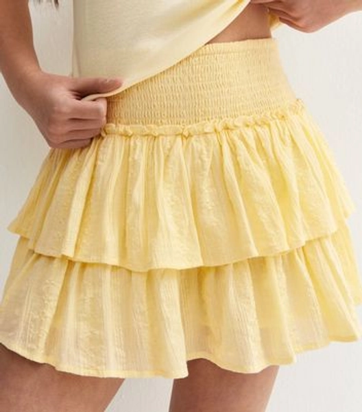 Girls Light Yellow Textured Jacquard Rara Skort