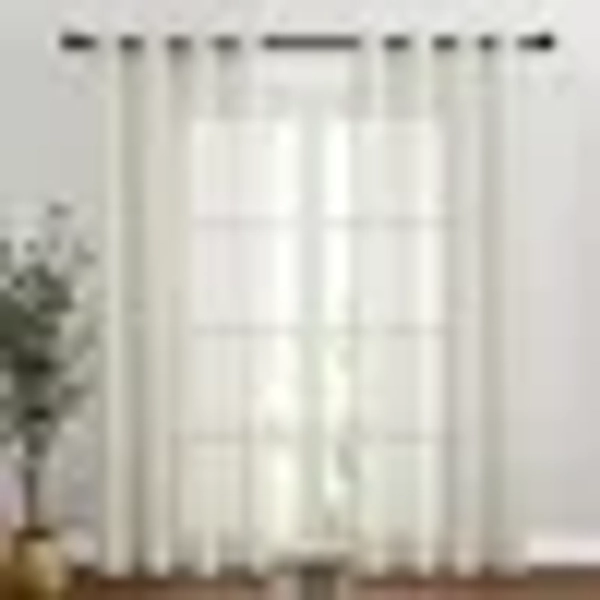 NICETOWN Natural Linen Look Semi Sheer Curtains 84-inch Length 52" Wide, 2 Panels, Grommet Light Filtering Casual Textured Privacy Window Treatment Vertical Flax Sheer Drapes for Kids Nursery