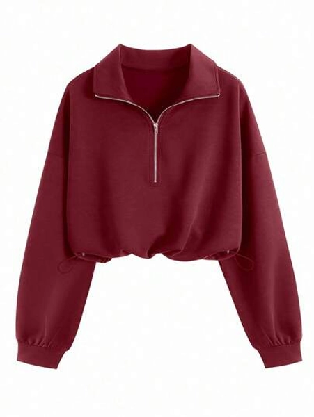 Airaco Women's Solid Color Long Sleeve Casual Retro American Style Half-Zip Niche Sweatshirt