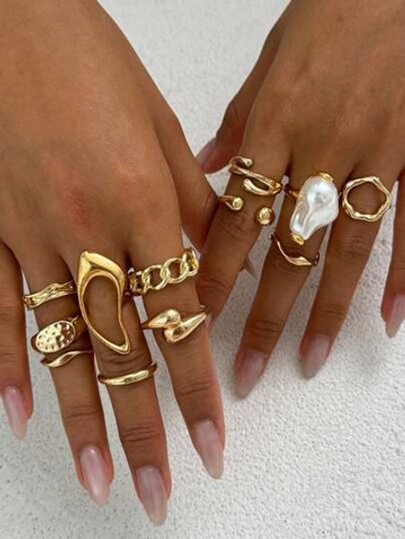 12 Pcs/Set Punk Rings Set For Women Vintage Geometric Rings Set Fashion Personalized Jewelry Gifts Match With Daily Outfits, Party Accessories