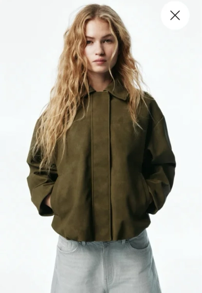 Bomber Jacket with Collar - Olive Green