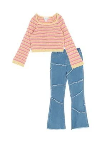 Tween Diva Girls Crochet Sweater and Jeans Set