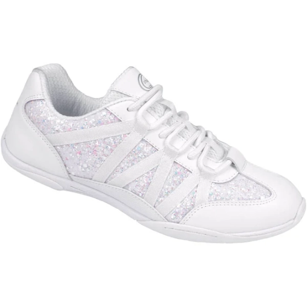 Chasse Chass Flash Glitter Cheerleading Sneaker Lightweight White Cheer Shoe with Sparkle Finish for Women & Youth