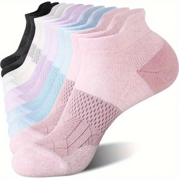 5-Pack Women's Compression Ankle Socks - Arch Support & Low-Cut Athletic Socks, Moisture-Wicking Breathable Fabric, All-Season Fitness, Running, Casual Attire - Unisex, Multi-Color Pack - Essential for Daily Life, Running, Striped Pattern, Durable