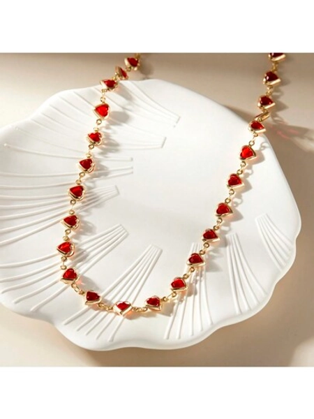 1 pezzo Collana con ciondolo a forma di cuore rosso, stile fresco, catena per collo da donna, collana con ciondolo a forma di cuore per San Valentino