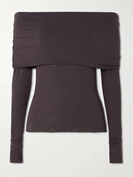 Sheer Modal-Blend Off-Shoulder Long-Sleeve Top - Phoenix - brown - XXS