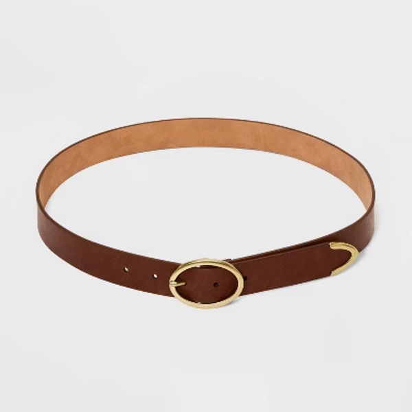 Women's Oval Center Bar Belt - Universal Thread™ Cognac L: Adjustable Strap, Solid Pattern, Buckle Closure, 44" Length