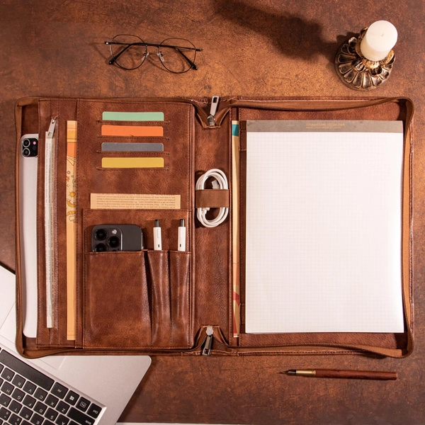 Personalized Leather Portfolio for men,Men's  Custom Leather Portfolio,Zippered Portfolio,A4 Notepad Holder, iPad Case, Company Party Gift